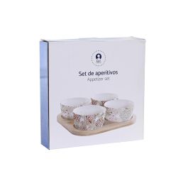 DKD Home Decor Aperitivo Tradicional Set de 5 Gres y Bambú Verde y Beige 19.7 x 1 x 19.7 cm