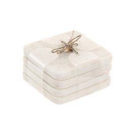 DKD Home Decor Posavasos Glam de Mármol y Latón Blanco Dorado Set de 4, Diseño Dados, Apto Lavavajillas 10x10x5 cm