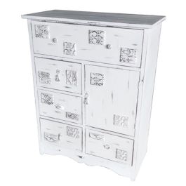 DKD Home Decor Cajonera Romántica de Madera Blanca con 5 Cajones y 1 Puerta (38 cm Fondo x 78 cm Ancho x 102 cm Alto) Precio: 143.88999955. SKU: B14PNYQEWL