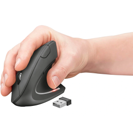 Q-connect Ratón Óptico Inalámbrico Ergonómico Vertical DPI 800/1200/1600 Pilas AAA Negro