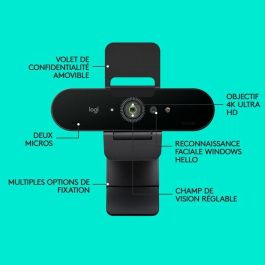 Logitech 960-001194 Webcam Brio Stream 4K HD Enfoque Automático HDR Micrófonos Cancelación Ruido Windows Hello