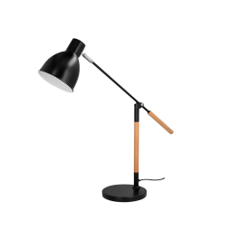 Q-connect Lampara Escritorio Deneb Metalica con Detalles Madera, Interruptor, 2 Articulaciones, Color Negro