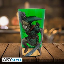 Abystyle Vaso The Legend of Zelda Link 400 ml Vidrio Verde Translúcido Decoración Dorada Merchandising Oficial