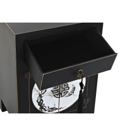 DKD Home Decor Mesita de Noche Oriental Masako Negra y Blanca con 1 Cajón y 2 Puertas 36 x 66 x 45 cm