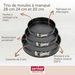 Zenker ZEN1703290471805 - Juego de 3 Moldes Redondos Desmontables de Metal Negro, 20, 24 y 28 cm