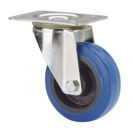 Ruedas Alex Rueda Giratoria de Goma con Placa y Eje de Rodillos Azul Carga Máx. 80 kg Ø 8 cm