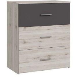 Cómoda ADRIA 3 cajones Roble fresno / Gris liso 75,2 x 41,3 x 89,7 cm
