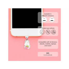 Wondee Charm Funny Protege y Decora tu Móvil con Conejito Blanco, Protege Puerto de Carga Tipo-C/Lightning del Polvo, Accesorio y Charm para Smartphone, Blanco
