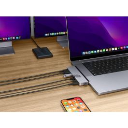 Hyper HyperDrive DUO PRO Hub USB-C 7 en 1 para MacBook Pro/Air, iPad, PC. HDMI 4K, Gigabit Ethernet, USB-A/C, Audio, Thunderbolt 4. Grey.