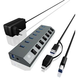 ICY BOX HUB USB 3.0 de 7 puertos con interruptores individuales para cada puerto y fuente de alimentación activa, color gris Precio: 95.5000002. SKU: B1DYTPVE7M