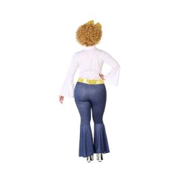 Disfraz Disco Años 70 para Mujer Adulto XL, Estilo Fever Night con Camisa, Pantalón Pata de Elefante Vaquero y Cinturón Dorado