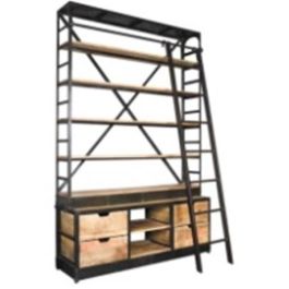 DKD Home Decor Estanteria Vintage Natural Negro 164 x 47 x 226 cm Madera Reciclada Metal 4 Cajones 6 Estantes