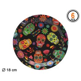 Platos de Cartón 18 cm Calaveras Coloridas Día De Los Muertos 6 Unidades - Ideal para Fiestas Temáticas Precio: 0.69000008. SKU: B1CTCQQHW9
