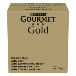 Purina Gourmet Gold Bocaditos en Salsa, 96 Latas de 85g Precio: 75.5000004. SKU: B1AYD4M2WC