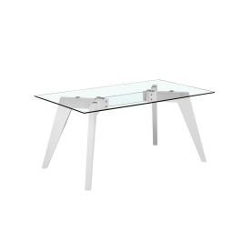 Mesa de Comedor DKD Home Decor Blanco Transparente Cristal Madera MDF 160 x 90 x 75 cm