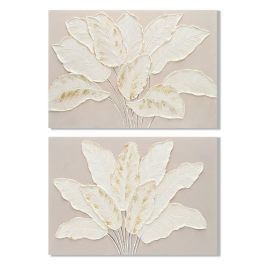 DKD Home Decor Cuadro Cottage Lienzo Hojas Palmera Blanco Beige 60 x 90 cm (2 Unidades)