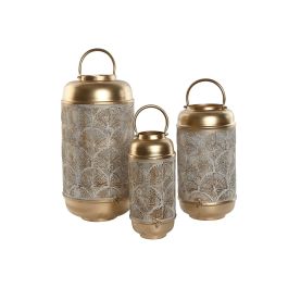 Portavela Arabe DKD Home Decor Dorado Blanco 25 x 49 x 25 cm Set de 3