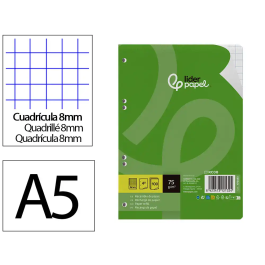 Liderpapel Recambio A5 100 Hojas 75gr Cuadro 8mm con Margen y 6 Taladros Precio: 1.9844. SKU: B1GK52AE58
