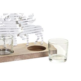 DKD Home Decor Portavela Navidad Moderna Blanco Natural Madera y Metal con 2 Vasos 9x18x18 cm Pack 4 Unidades