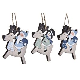 DKD Home Decor Decoración Colgante Navidad Reno Moderna MDF Verde Azul Natural Set de 3 piezas 8x1.5x21 cm