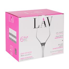 Lav Set 6 Copas Vino/Agua Ella 330 cc con dimensiones 8 cm ancho x 20.5 cm alto x 6.5 cm largo (4 Cajas)