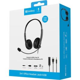 Sandberg Auriculares 2 en 1 Oficina Jack+USB para Reuniones Online con Micrófono Ajustable
