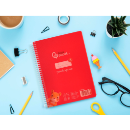 Liderpapel Cuaderno Espiral A5 Pautaguía Tapa Plástico 80 Hojas 90gr Cuadro Pautado 4mm con Margen Color Rojo