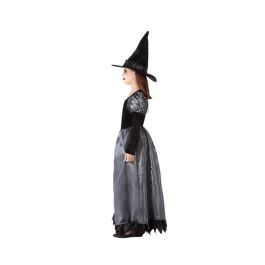 Disfraz Bruja Infantil para Niña 7-9 Años - Vestido de Halloween en Gris y Negro con Sombrero de Punta y Hebilla, Poliéster, Detalles Brillantes, Calidad Premium