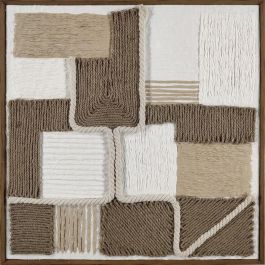 DKD Home Decor Cuadro Scandi Abstracto de Yute y Papel Maché Natural Blanco 60x60cm (2 unidades)