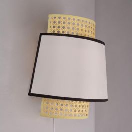 SKD-W1024 Aplique de Pared Quilmes de Ratán y Madera, Estilo Natural Mediterráneo, Bombilla E14, para Salón y Dormitorio