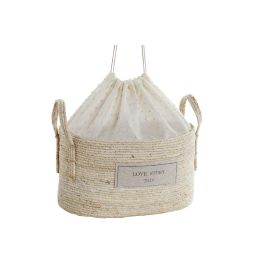 DKD Home Decor Cesta Boho Marron Claro Set de 3 Piezas Fibra y Algodón 23 x 20 x 34 cm