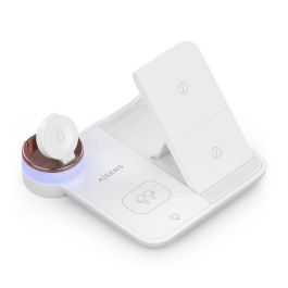 AISENS ASCH-15W4WC061-W Cargador Inalámbrico 4 en 1 para Móvil, Apple Watch y Auriculares Qi 15W con Luz Nocturna Blanco