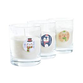 DKD Home Decor Vela Navidad Tradicional Amigos Santa (Pingüino, Reno, Muñeco Nieve) Cera Cristal Larga Duración 30h 8x8x9 cm Pack 3 Unidades