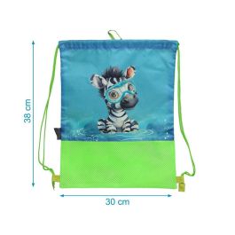 KioKids Bolsa de Playa Convertible Mochila Animales Verde Safari Fun +0 Meses Transpirable Fácil de Sacudir Arena Poliéster 5L
