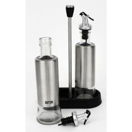 Quttin Set 2 Aceiteras de Acero Inoxidable con Soporte - 9.5 x 27.7 x 17.8 cm (8 Unidades)