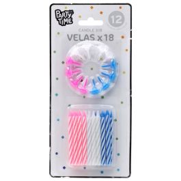 Party Time Juego de 18 Velas Clásicas y 12 Bases de Plástico – Azules, Rosas y Blancas Precio: 1.88999943. SKU: B16Z7JHZF9