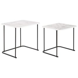 DKD Home Decor Mesita Auxiliar Set de 2 Blanco Negro 43 x 49 x 51 cm