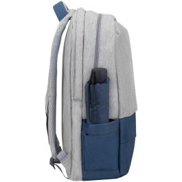 Rivacase 7567 Prater - Mochila para Portátil de hasta 17.3" Gris/Azul Marino, Resistente al Agua con Puerto USB