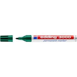 Edding 3000 Marcador Permanente Verde Punta Redonda Sintética 1,5-3 mm Recargable, Secado Rápido, Resistente Agua y Roce