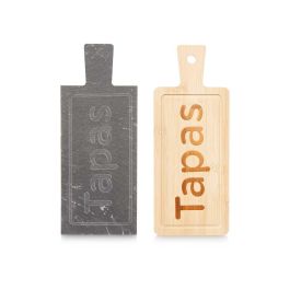 Kinvara Tabla Rectangular de Bambú y Pizarra para Tapas, Bandeja Decorativa de Presentación 23 x 9 x 1 cm (48 Unidades)