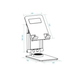TooQ Hermes Soporte Plegable para Teléfono Móvil y Tablet hasta 12.9" (32.8cm) de Mesa, Ajustable y Giratorio 360°, Negro