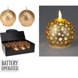 Vela led bola navidad dorada, blanco cálido, 2 modelos con motivos navideños