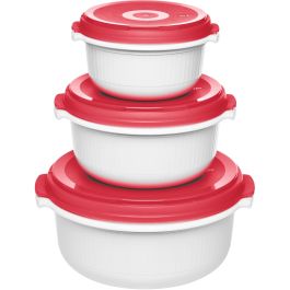 Emsa 518999 Micro Family Mikrowellengeschirr Set 3-teilig, blanco/rojo