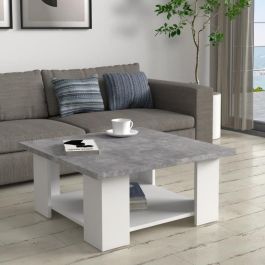 Mesa de centro PILVI - Hormigón blanco y gris claro - L 67 x P 67 x A 31 cm Mesa de centro PILVI - Hormigón blanco y gris claro - L 67 x P 67 x A 31 cm