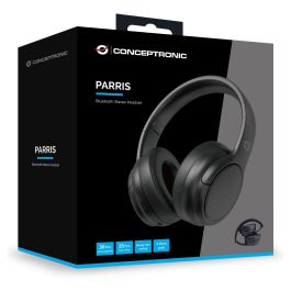 Conceptronic Auriculares Parris03B Inalámbrico Negro Bluetooth 5.4 Conexión Dual Batería 30h Micrófono Manos Libres Entrada 3.5mm Plegable