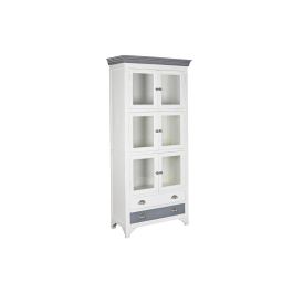 DKD Home Decor Vitrina Tradicional Blanco Gris Madera Mango Cristal 2 Cajones 6 Puertas 40x200x89 cm