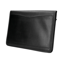 Q-connect Carpeta Portafolios con Cremallera, Calculadora y Bolsa para Móvil, Plástico tacto Piel, 260x355 mm, Negro
