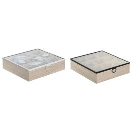 Caja para Infusiones DKD Home Decor Azul Blanco Negro Natural Metal Cristal Madera MDF 24 x 24 x 6,5 cm (2 Unidades) Precio: 20.59000009. SKU: B1H479SM5G