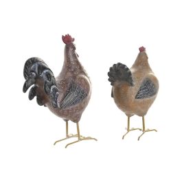 DKD Home Decor Figura de Gallina Cottage de Resina y Hierro Marrón/Marrón Claro 12 x 29 x 24.5 cm (2 Unidades)