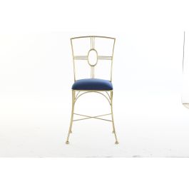 DKD Home Decor Silla Dorado y Azul de Latón y Poliéster, 42x88.5x45 cm, Altura Asiento 53 cm